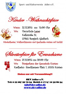 Kinder - Weihnachtsfeier am 27.12.2015 und Silvesterfeier am 31.12.2015